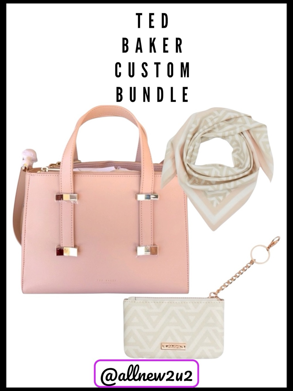 Ted Baker Juliet Adjustable Handle Small Tote Satchel Bag "Taupe" Set
